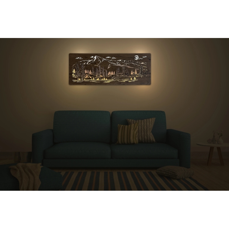Li-Go 23521/OVL/DUB3 - Dimmbare LED-Wanddekoration LED/10W/5V 30000 mAh 130x50 cm Eiche/Berghütte