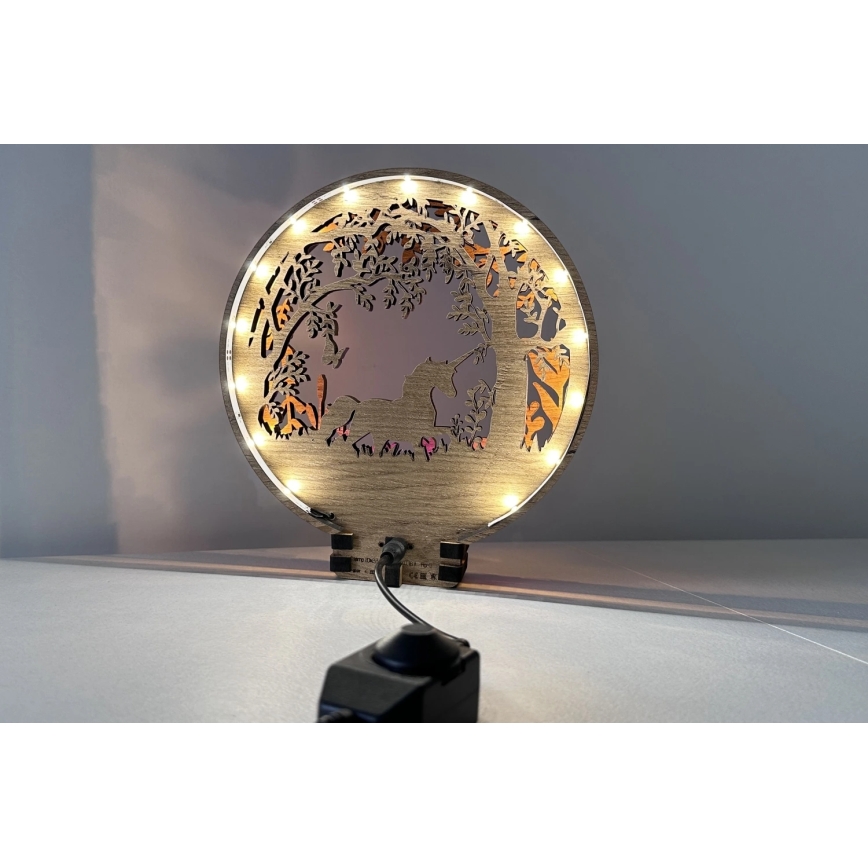 Li-Go 23568/DUB2 - Decorazione da tavolo dimmerabile a LED LED/12W/230V 20x22 cm rovere/Unicorno