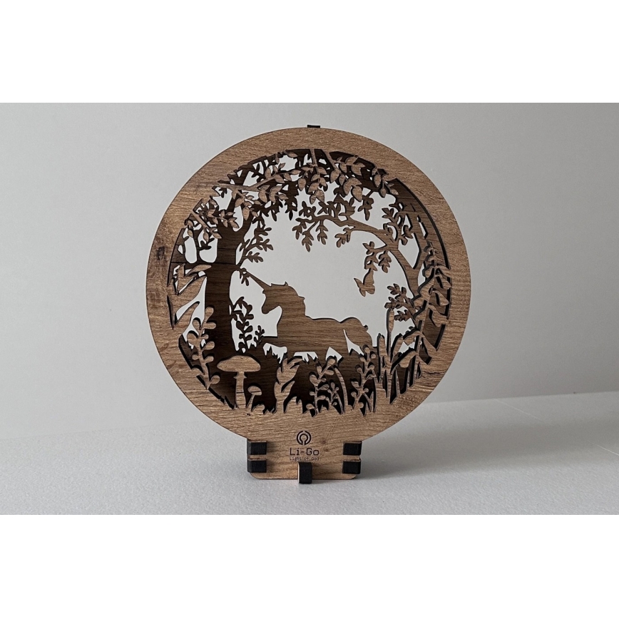Li-Go 23568/DUB2 - Lampe décorative de table LED dimmable 12W/230V 20x22 cm chêne/licorne