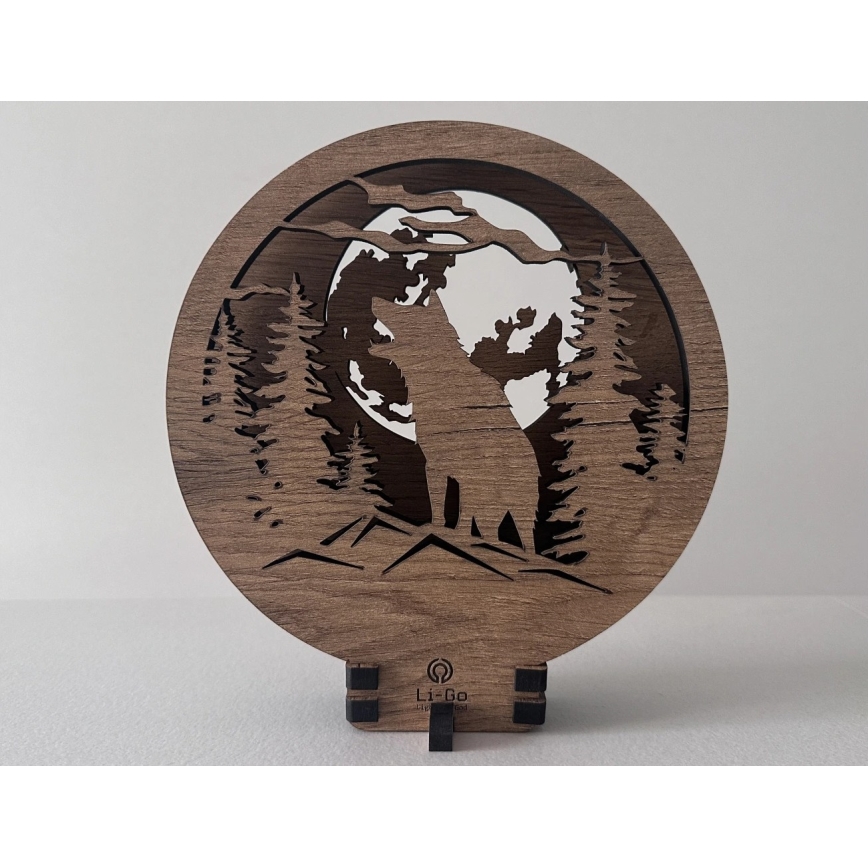 Li-Go 23574/DUB2 - Lampe décorative de table LED à intensité variable LED/12W/230V 20x22 cm chêne/Loup et lune