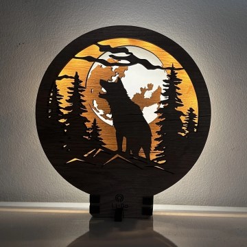 Li-Go 23574/DUB2 - Lampe de table décorative LED dimmable/12W/230V 20x22 cm chêne/Loup et lune