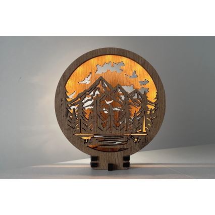 Li-Go 23583/DUB2 - Dimmbare LED-Tischdekoration LED/12W/230V 20x22 cm Eiche/Berge und Wald