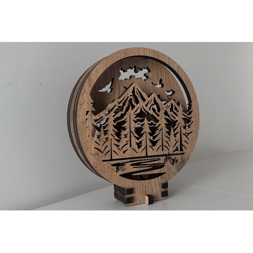 Li-Go 23583/DUB2 - Dimmbare LED-Tischdekoration LED/12W/230V 20x22 cm Eiche/Berge und Wald