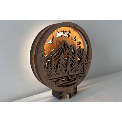 Li-Go 23583/DUB2 - Decorazione da tavolo LED dimmerabile LED/12W/230V 20x22 cm rovere/Montagne e foresta