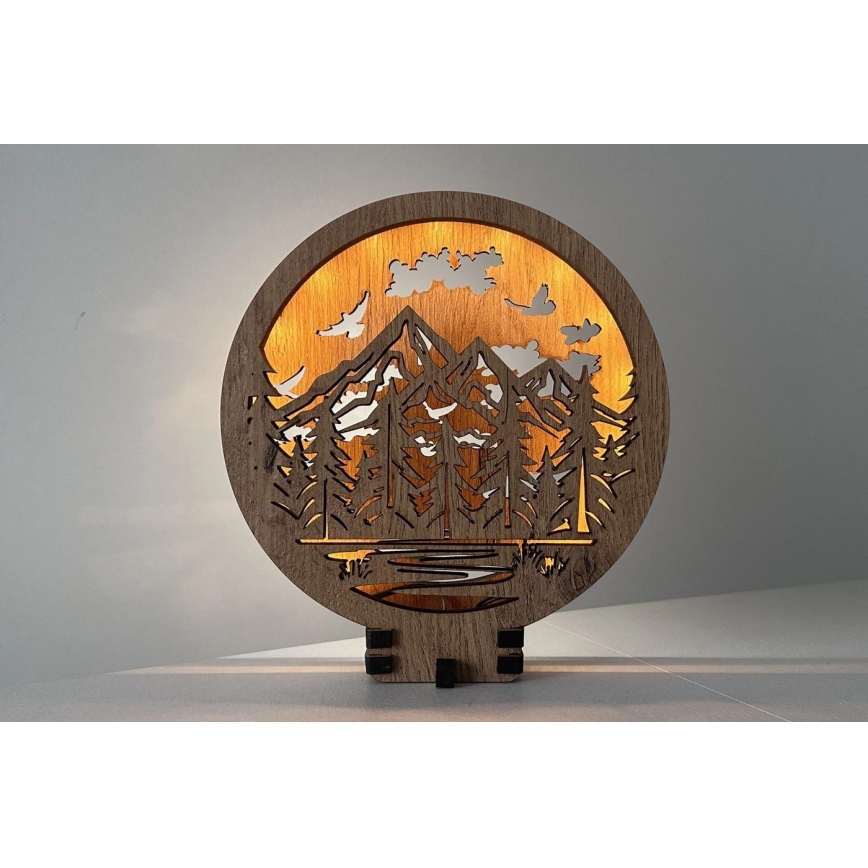 Li-Go 23583/DUB2 - Lampe décorative de table dimmable LED/12W/230V 20x22 cm chêne/Montagnes et forêt