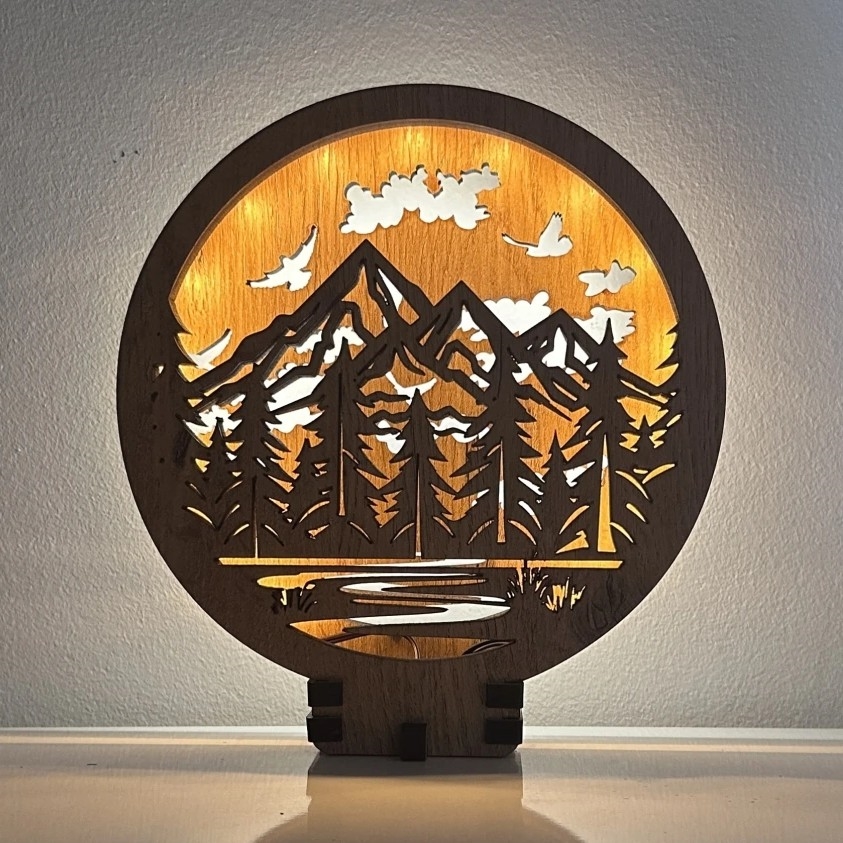 Li-Go 23583/DUB2 - Lampe décorative de table dimmable LED/12W/230V 20x22 cm chêne/Montagnes et forêt