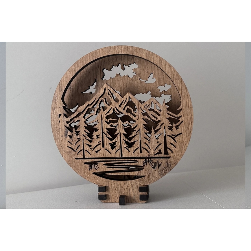 Li-Go 23583/DUB2 - Décoration de table LED dimmable LED/12W/230V 20x22 cm chêne/montagnes et forêt