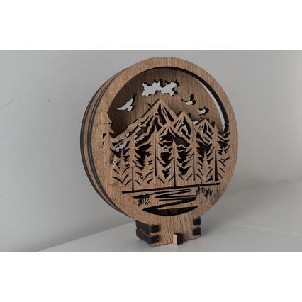 Li-Go 23583/DUB2 - Décoration de table LED dimmable LED/12W/230V 20x22 cm chêne/montagnes et forêt