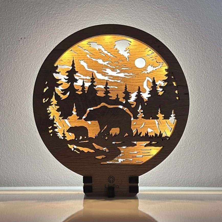 Li-Go 23595/DUB2 - Lampe décorative de table LED dimmable LED/12W/230V 20x22 cm chêne/ours