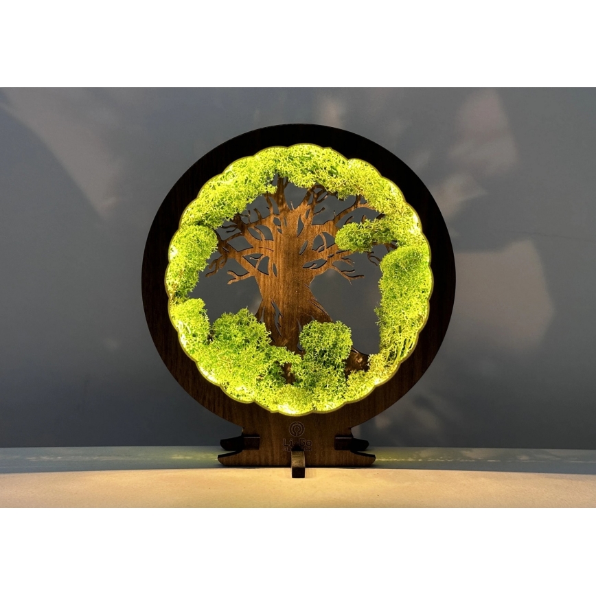 Li-Go 23604/DUB2 - Lampada da tavolo decorativa dimmerabile a LED/12W/230V 20x22 cm rovere/muschio e albero