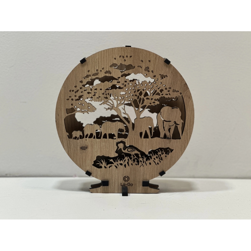 Li-Go 23610/DUB2 - Dimmbare LED-Tischdekoration LED/12W/230V 20x22 cm Eiche/Elefanten