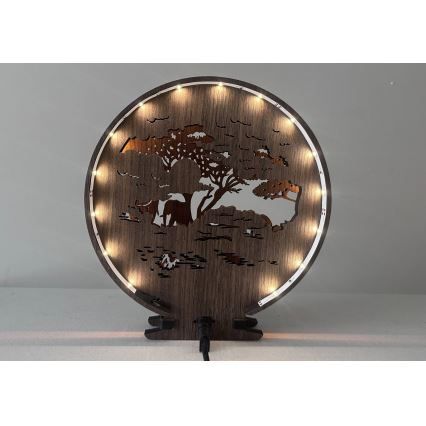 Li-Go 23610/DUB2 - Lampada da tavolo decorativa LED dimmerabile, 12W/230V, 20x22 cm, rovere/elefanti