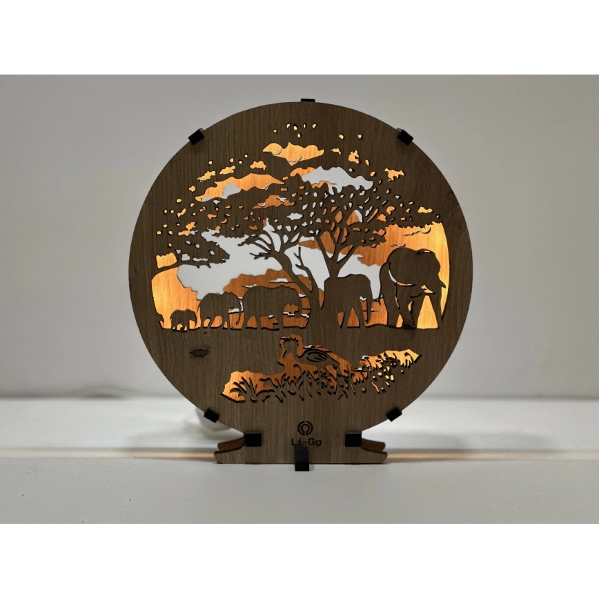 Li-Go 23610/DUB2 - Lampe décorative de table LED à intensité réglable LED/12W/230V 20x22 cm chêne/éléphants