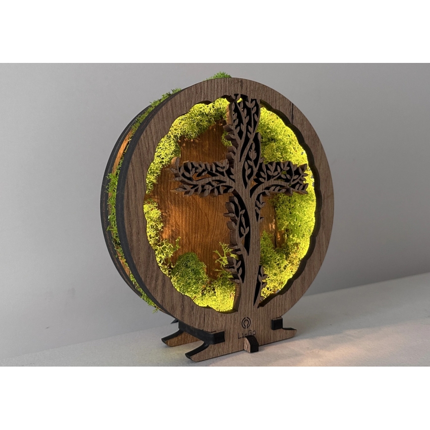 Li-Go 23622/DUB2 - Dimmbare LED-Tischdekoration LED/12W/230V 20x22 cm Eiche/Kreuz im Moos