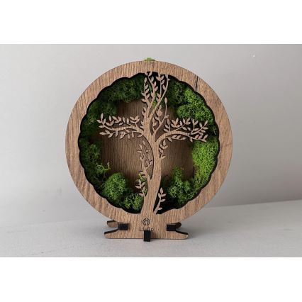 Li-Go 23622/DUB2 - Dimmbare LED-Tischdekoration LED/12W/230V 20x22 cm Eiche/Kreuz im Moos