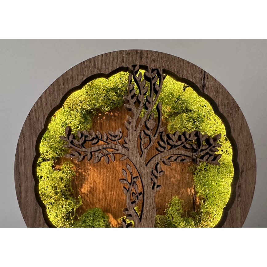 Li-Go 23622/DUB2 - Dimmbare LED-Tischdekoration LED/12W/230V 20x22 cm Eiche/Kreuz im Moos