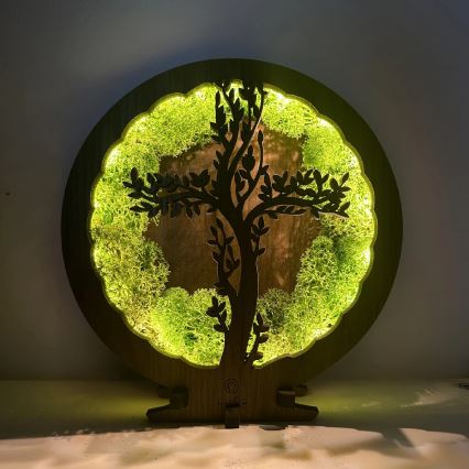 Li-Go 23622/DUB2 - Décoration de table LED dimmable LED/12W/230V 20x22 cm chêne/Croix ornée de mousse