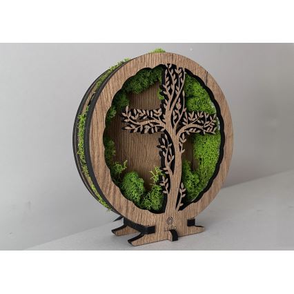 Li-Go 23622/DUB2 - Décoration de table LED dimmable LED/12W/230V 20x22 cm chêne/Croix ornée de mousse