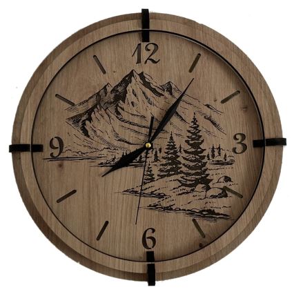 Li-Go 23676/DUB5 - Horloge murale 1x AA Ø 32 cm chêne/Montagnes