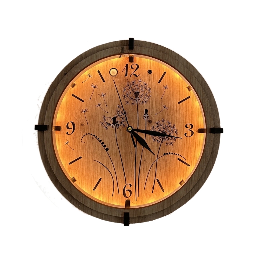 Li-Go 23688/DUB2 - Orologio LED dimmerabile con sensore di movimento LED/5V 20000 mAh + 1xAA Ø 32 cm Rovere/Dente di leone