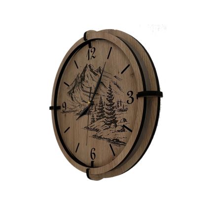 Li-Go 23697/DUB/BAT2 - Orologio LED dimmerabile con sensore di movimento LED/10W/5V 20000 mAh + 1xAA Ø 32 cm rovere/Montagne