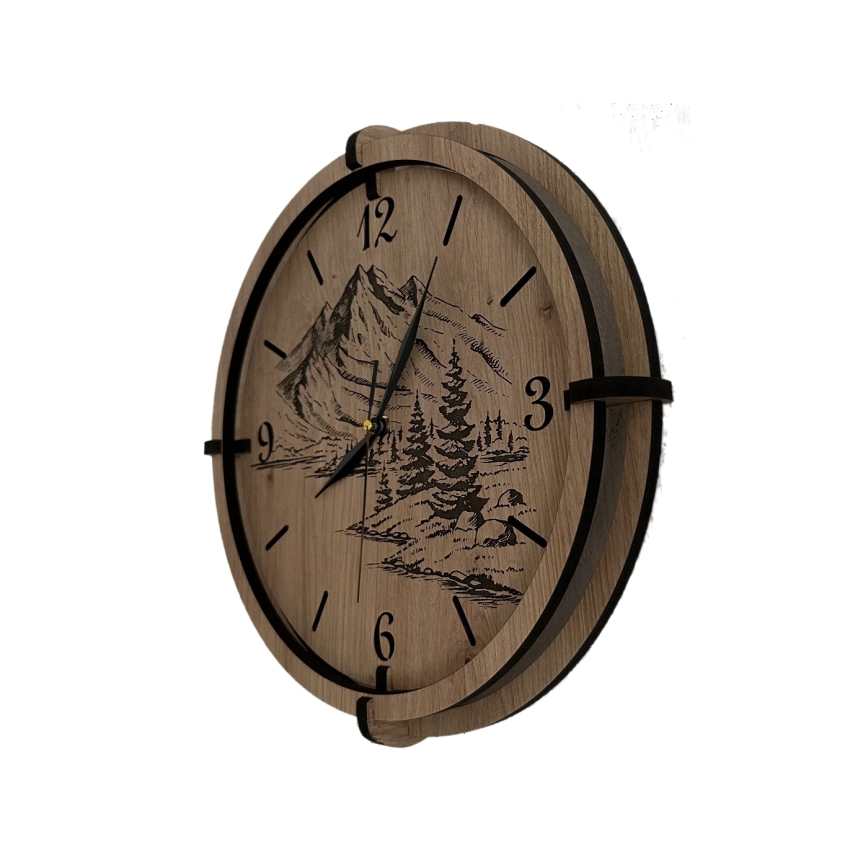 Li-Go 23697/DUB/BAT2 - Orologio LED dimmerabile con sensore di movimento LED/10W/5V 20000 mAh + 1xAA Ø 32 cm rovere/Montagne