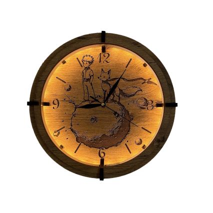 Li-Go 23712/DUB/BAT2 - Horloge LED à intensité réglable avec capteur de mouvement LED/10W/5V 20000 mAh + 1xAA Ø 32 cm chêne/Le Petit Prince