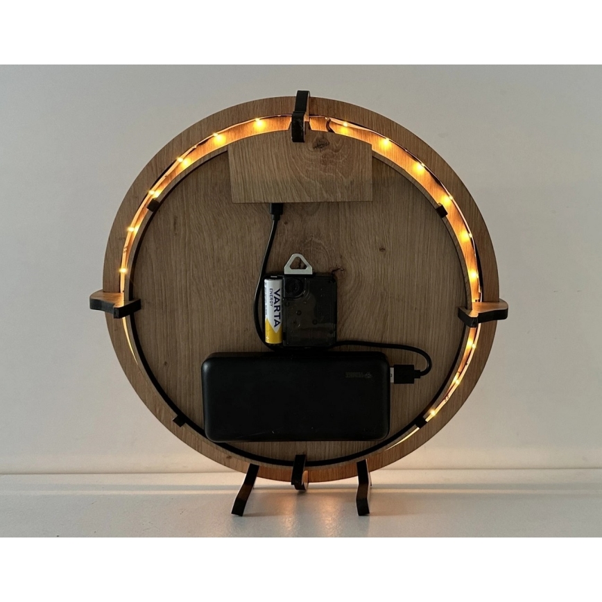 Li-Go 23712/DUB/BAT2 - LED-dimmbare Uhr mit Bewegungssensor LED/10W/5V 20000 mAh + 1xAA Ø 32 cm Eiche/Der kleine Prinz