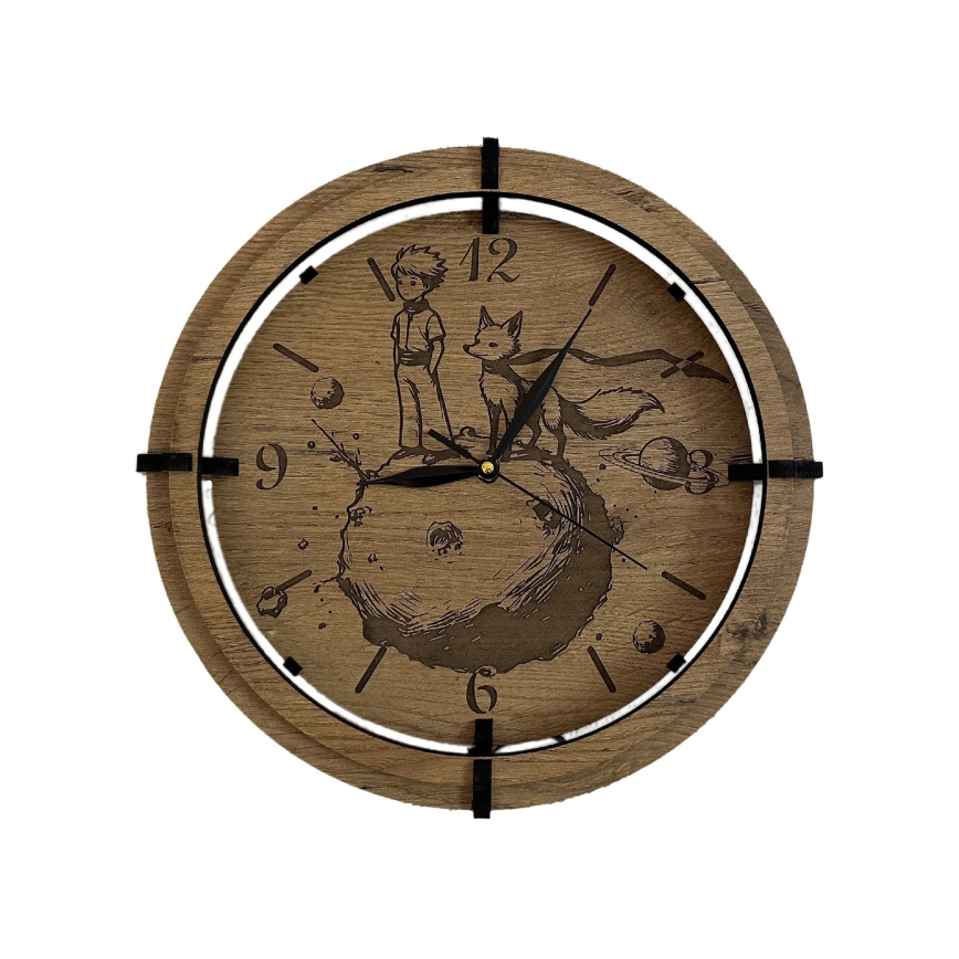 Li-Go 23712/DUB/BAT2 - LED-dimmbare Uhr mit Bewegungssensor LED/10W/5V 20000 mAh + 1xAA Ø 32 cm Eiche/Der kleine Prinz