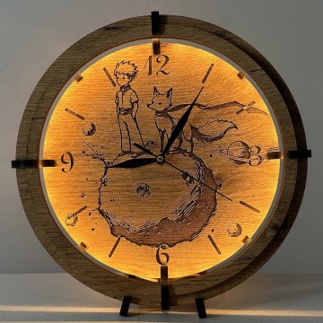 Li-Go 23712/DUB/BAT2 - Orologio LED dimmerabile con sensore di movimento LED/10W/5V 20000 mAh + 1xAA Ø 32 cm rovere/Piccolo Principe