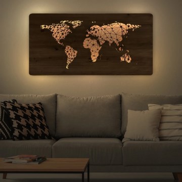 Li-Go 4457/A/4 - Décoration murale LED dimmable LED/10W/5V 30000 mAh 120x60 cm chêne/Carte du monde