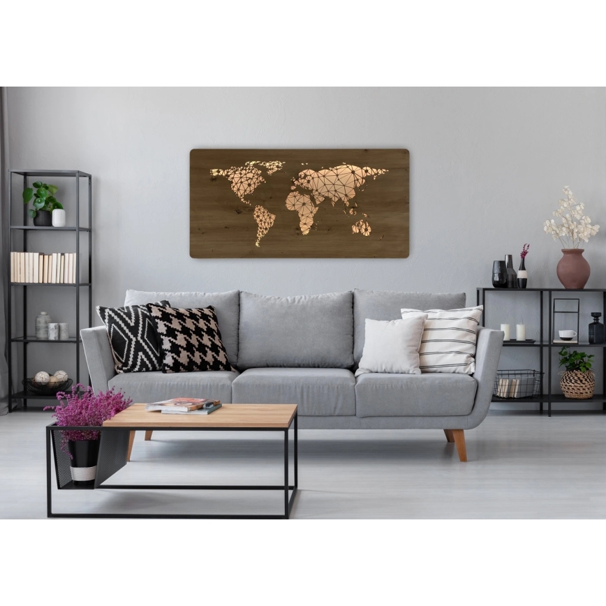 Li-Go 4457/A/4 - Decorazione da parete dimmerabile a LED LED/10W/5V 30000 mAh 120x60 cm rovere/Mappa del mondo