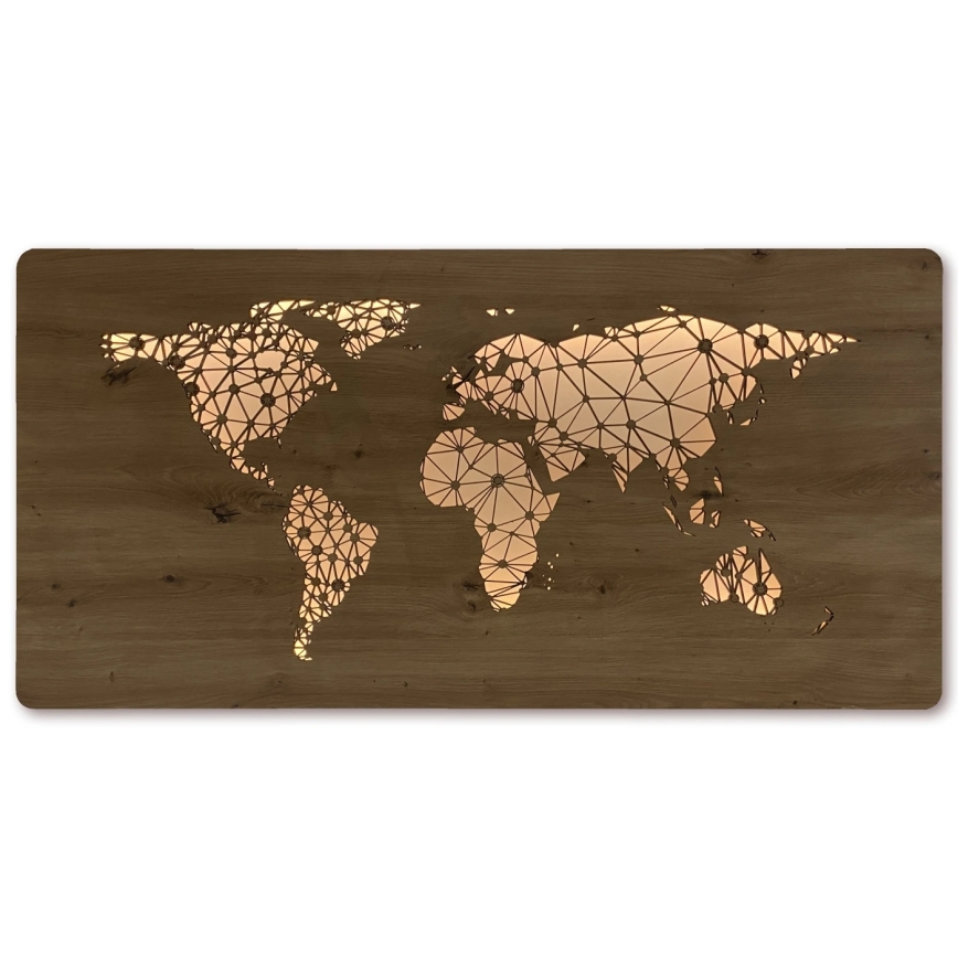 Li-Go 4457/A/4 - Dimmbare LED-Wanddekoration LED/10W/5V 30000 mAh 120x60 cm Eiche/Weltkarte