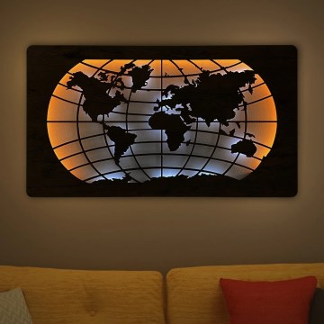Li-Go 4868/DUB2 - décoration murale LED dimmable LED/24W/230V 110x60 cm chêne/Carte du monde — parallèles