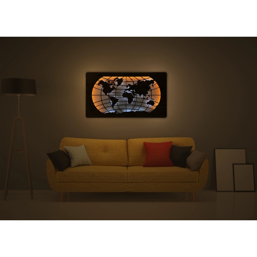 Li-Go 4868/DUB2 - LED-dimmbare Wanddekoration LED/24W/230V 110x60 cm Eiche/Weltkarte (Breitengrade)