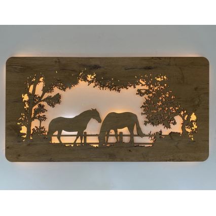 Li-Go 5012/B/4 - Décoration murale LED dimmable LED/10W/5V 30000 mAh 120x60 cm chêne/chevaux + télécommande