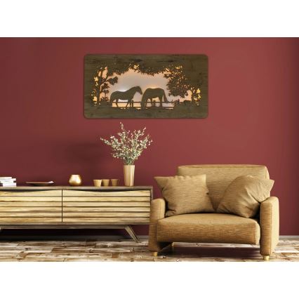 Li-Go 5012/B/4 - LED Decorazione da parete dimmerabile LED/10W/5V 30000 mAh 120x60 cm rovere/Cavalli + telecomando
