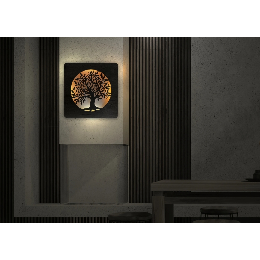 Li-Go 5275/DUB2 - LED-dimmbare Wanddekoration LED/10W/5V 20000 mAh 42x42 cm Eiche/Eiche im Kreis + Fernbedienung