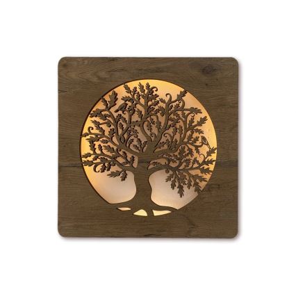 Li-Go 5275/DUB2 - LED-dimmbare Wanddekoration LED/10W/5V 20000 mAh 42x42 cm Eiche/Eiche im Kreis + Fernbedienung