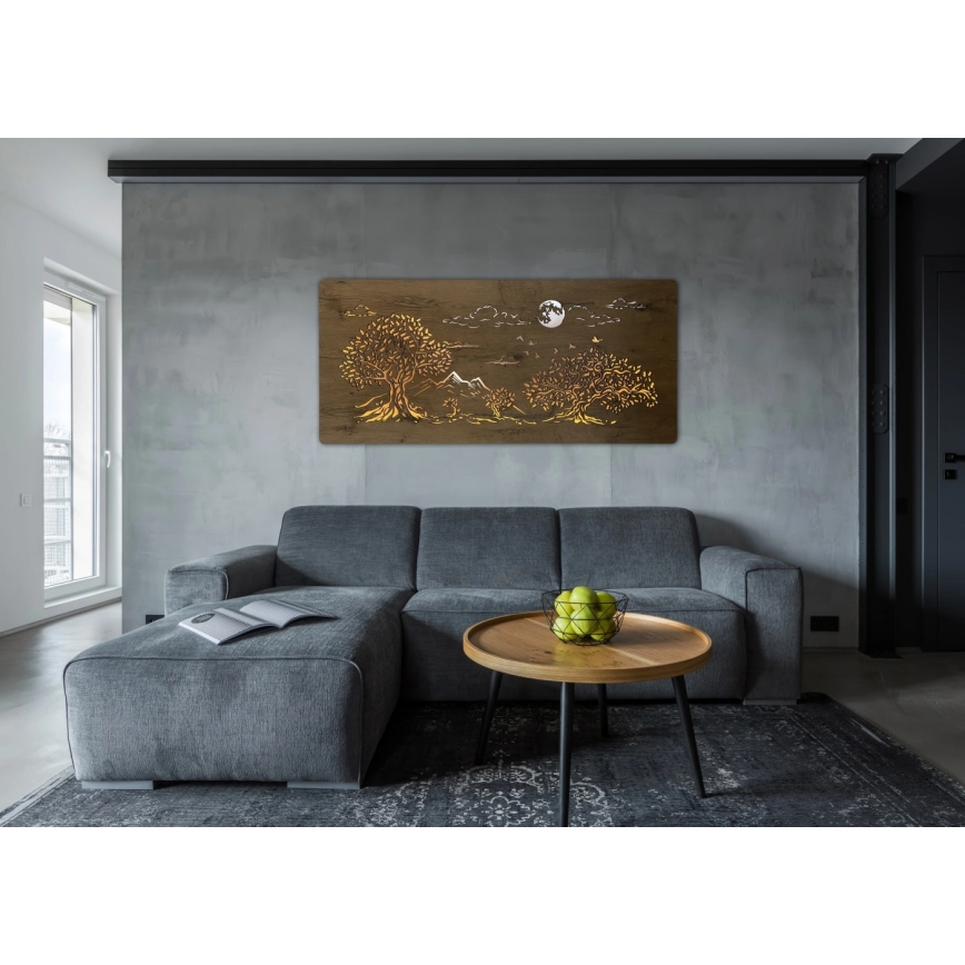 Li-Go 5478/DUB2 - Décoration murale LED dimmable LED/24W/230V 130x60 cm chêne/Quatre chênes et la lune