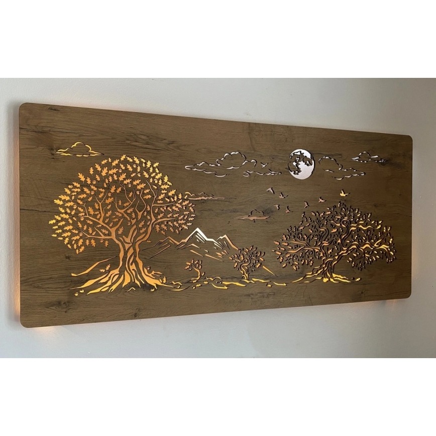 Li-Go 5478/DUB2 - Décoration murale LED dimmable LED/24W/230V 130x60 cm chêne/Quatre chênes et la lune