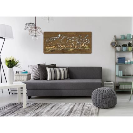 Li-Go 5589/A/DUB2 - Dimmbare LED-Wanddekoration LED/10W/5V 30000 mAh 110x50 cm Eiche/Berge mit Vögeln