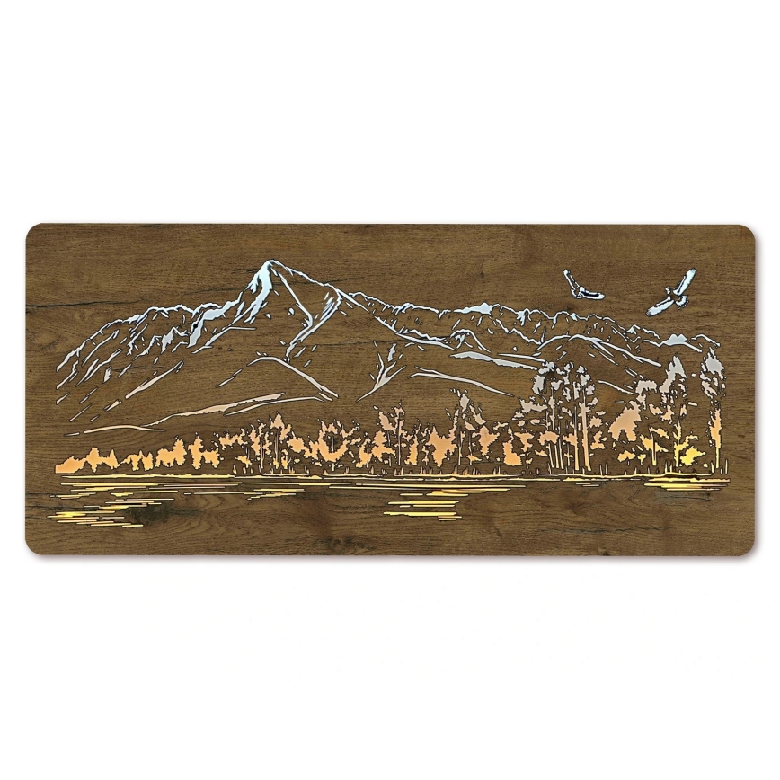 Li-Go 5589/A/DUB2 - Dimmbare LED-Wanddekoration LED/10W/5V 30000 mAh 110x50 cm Eiche/Berge mit Vögeln