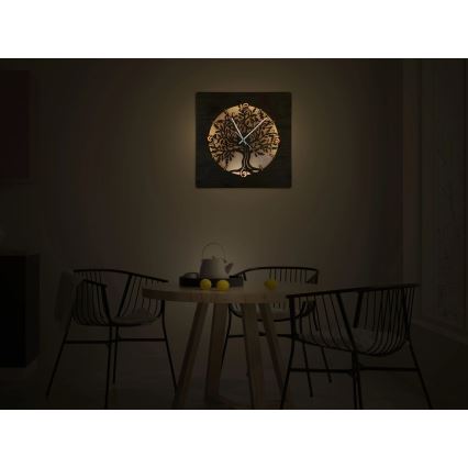 Li-Go 5652/DUB2 - Dimmbare LED-Uhr LED/10W/5V 20000 mAh 42x42 cm Eiche/Eiche im Kreis + Fernbedienung
