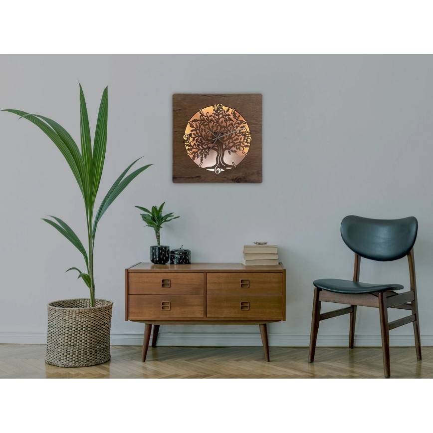 Li-Go 5652/DUB2 - Horloge LED dimmable LED/10W/5V 20000 mAh 42x42 cm chêne/Chêne en cercle + télécommande