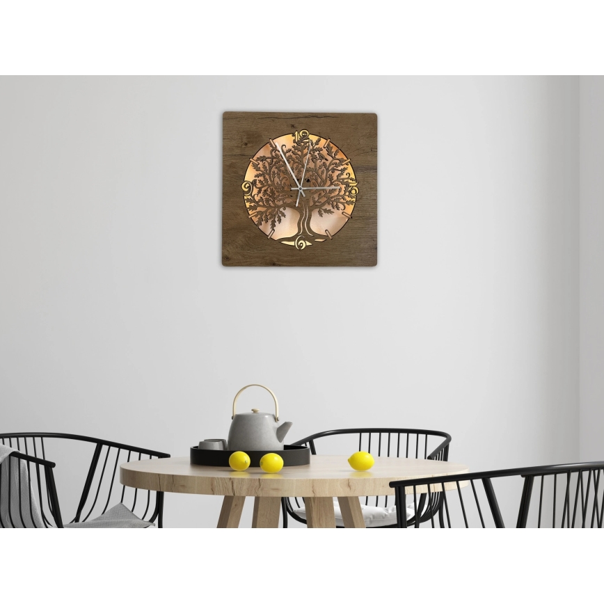 Li-Go 5652/DUB2 - Horloge LED dimmable LED/10W/5V 20000 mAh 42x42 cm chêne/Chêne en cercle + télécommande