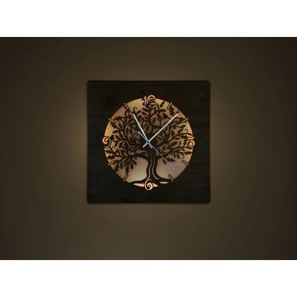Li-Go 5652/DUB2 - Orologio LED dimmerabile 10W/5V/20000 mAh 42x42 cm rovere/rovere con cornice circolare + telecomando