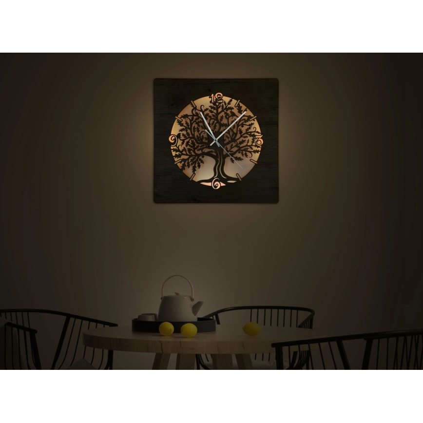 Li-Go 5652/DUB2 - Orologio LED dimmerabile 10W/5V/20000 mAh 42x42 cm rovere/rovere con cornice circolare + telecomando