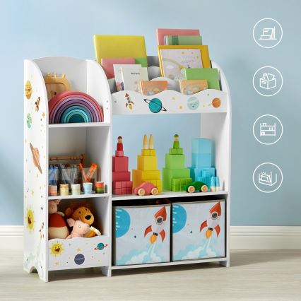 Libreria per bambini con scatole in tessuto ANET bianca