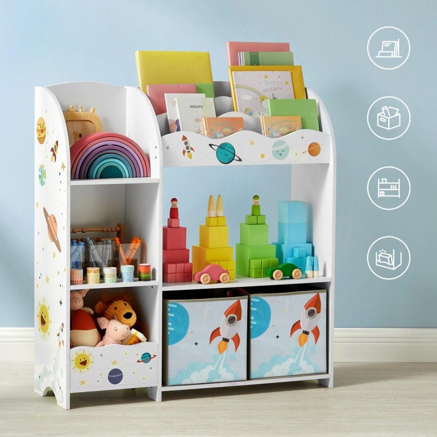 Libreria per bambini con scatole in tessuto ANET bianca